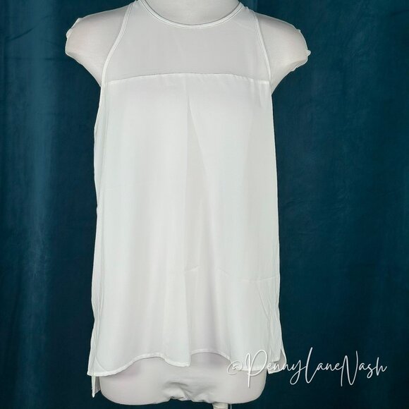 Sam Edelman Sheer Yoke Tank Top Medium M White - Picture 2 of 13